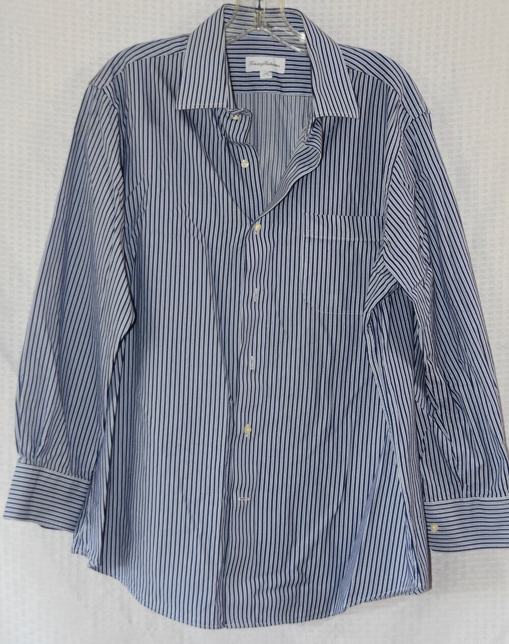 Tommy Bahama Striped Long Sleeve Business Button Down Shirt Neck Size 17.5"